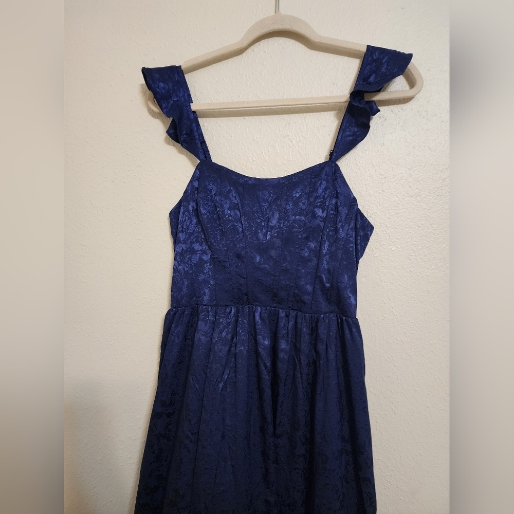 Lulus Arlaith Navy Jacquard Lace-Up Corset Maxi Dress M Wedding Party Prom - Picture 7 of 10